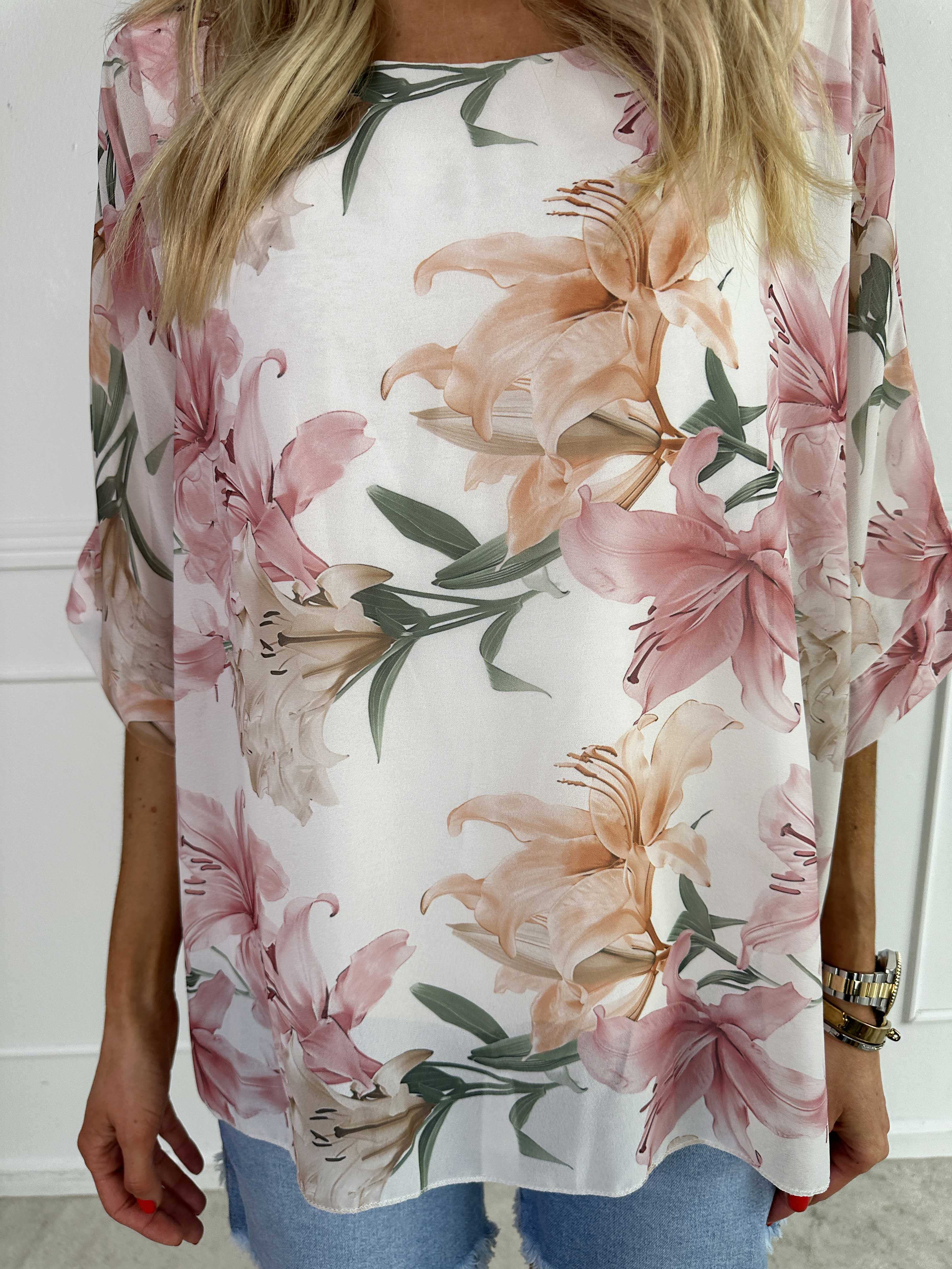 Minna - Blomstret tunika i chiffon med viscose top